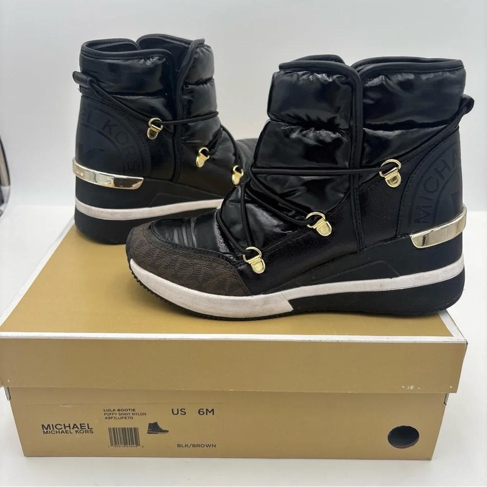 Michael Kors Black Quilted Winter Boots‎ with Gold Accents